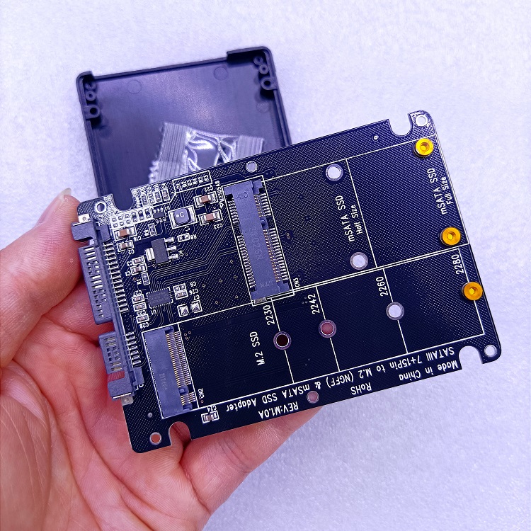 M.2+MSATA转SATA转接盒 M.2 MSATA固态硬盘盒二合一转接卡兼容好 - 图0