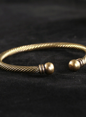 古法传承手工手镯里外实心黄铜手镯手工铜镯子小铜器男女铜手镯