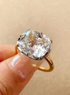 Young赞达亚同款老矿切大克拉枕形戒指中古老钱风双金色爆闪女戒