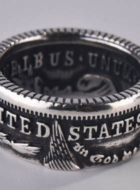 美国徽硬币泰银戒指男