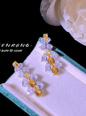 Young重磅GRA同款婚宴光明女神V形黄钻项链女水滴耳环新娘套装女