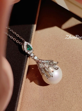 法式复古巴洛克珍珠吊坠小众设计灯泡极光炫彩优雅马贝珍珠项链女