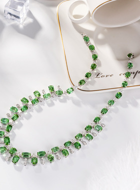 重工设计绿碧玺彩宝项链女