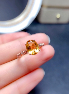 Young直播福利款仿天然黄水晶戒指镀18k玫瑰金摩根石黄钻椭圆女戒