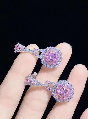 young粉水晶耳环吊坠小众设计