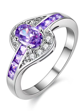 Young新款欧美手饰品女士红宝石戒指女时尚紫水晶镶钻戒指饰品女