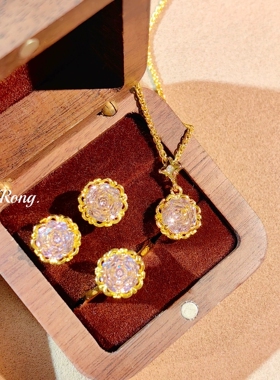 Young八角玫瑰切海蓝锆项链吊坠镶高碳钻粉钻彩宝耳钉黄钻戒指女