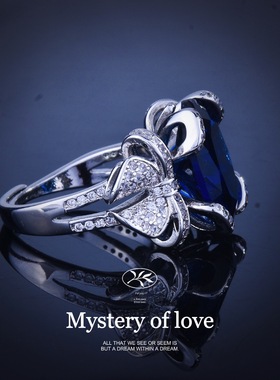 超仙蝴蝶结皇家蓝宝石开口戒指女