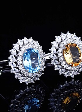 镶嵌天然托帕石戒指奢华高碳钻