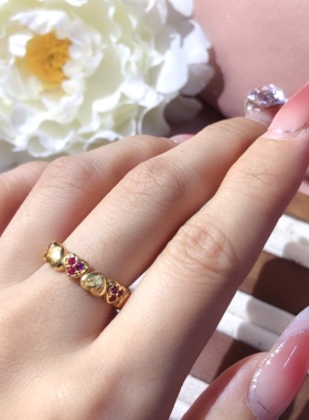 复古拉丝桃心锆石戒指