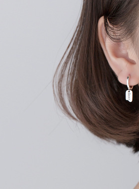 韩版气质幸运吊牌耳扣不对称泰银