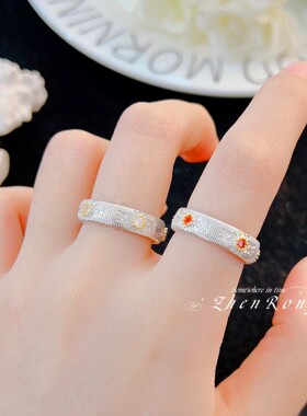 布家织纹雕金拉丝工艺戒指女