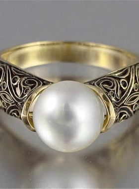 珍珠戒指热卖新款人造abs14k