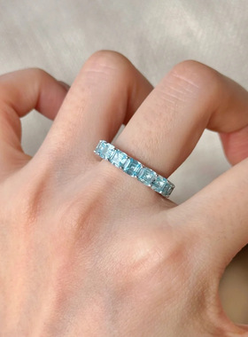 托帕蓝海蓝宝彩宝戒指女