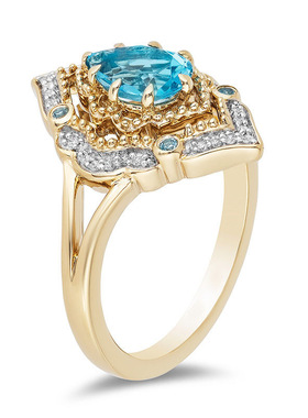 阿拉丁神灯欧美风花纹托帕石戒指