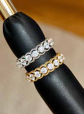 轻奢蕾丝圆钻排开口戒女