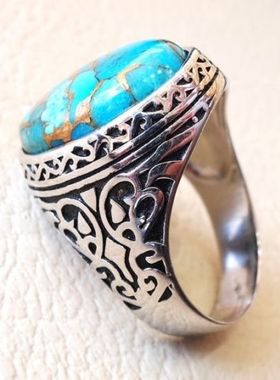 亚马逊镶嵌天然绿松石复古银饰品