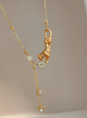 法式复古金钱豹项链女拉丝工艺