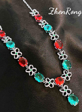 奢华彩宝项链彩色碧玺三件套