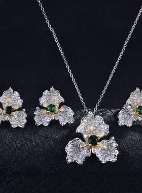 young花朵耳钉气质项链女戒指