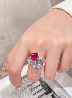 Young轻奢红刚玉吊坠项链女培育合成红宝石套装彩宝耳钉AB款戒指