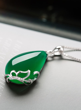 绿玉髓蝴蝶吊坠韩国银项链