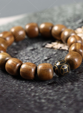 【壮的响亮】古韵长安绿檀/镶铜钱币香灰珠/手链手串饰品新中式