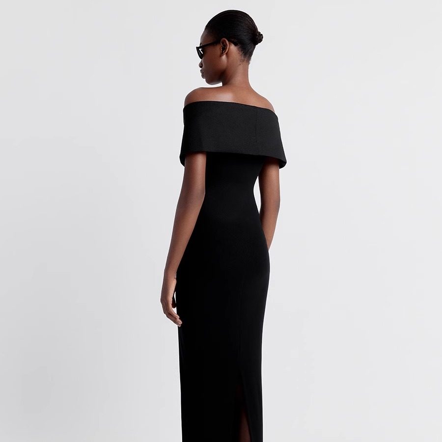 越南小众2025年夏季新款酷飒大女主弧形一字肩曲线长裙修身连衣裙,淘宝优惠券,粉丝福利购,淘宝优惠卷