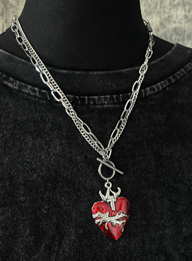 怪糖饰物集原创荆棘爱心双链项链