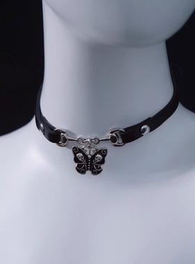 怪糖饰物集原创骷髅蝴蝶吊坠颈链