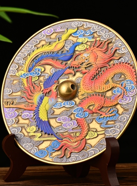 纯铜新款彩绘龙凤铜镜小怀镜