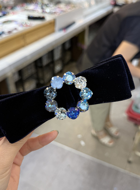 辛欣韩国进口奢华水晶丝绒蝴蝶结发夹连衣裙绝美配饰弹簧夹发夹