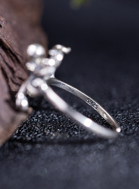 云尚服饰s925银原创设计跨境朋克风动物钩针带线指环女章鱼戒指