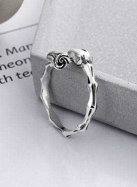 云尚服饰 S925纯银 竹节郁金香高风亮节开口戒指