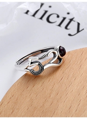 云尚服饰S925纯银钩针带线520数字镶石榴石女友礼物开口戒指