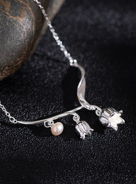 云尚服饰s925银原创设计创意时尚铃兰珍珠项链吊坠女花卉锁骨链