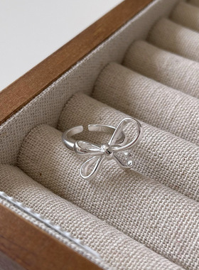 云尚服饰S925纯银chic港风蝴蝶结钩针带线戒指
