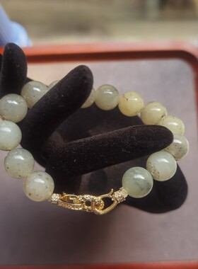 新疆和田玉青花玉珠子手链，重量40克
