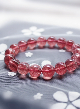 草莓晶天然鸽血红手链女天然冰种