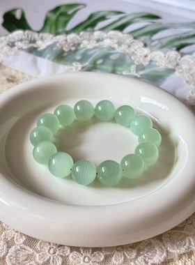 绿纹石手链一物一图 天然绿纹石手串女 冰种绿纹石 蓝绿色
