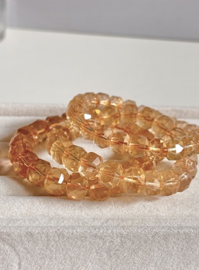 黄水晶钻切手串 天然黄水晶钻切算盘手链