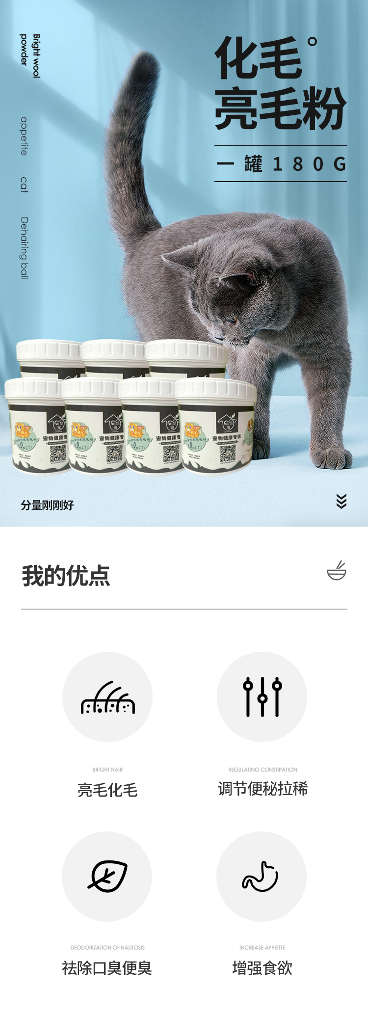 心悠宠猫用化毛亮毛粉 猫用酵母粉去毛球 增强食欲 拍三发四 - 图0