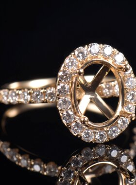 于凡珠宝 14K金轻奢订婚镶嵌钻石女士定制戒指空托指环