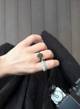 「白毛浮绿水」天然玉石翡翠色素圈美丽简约的月光指环