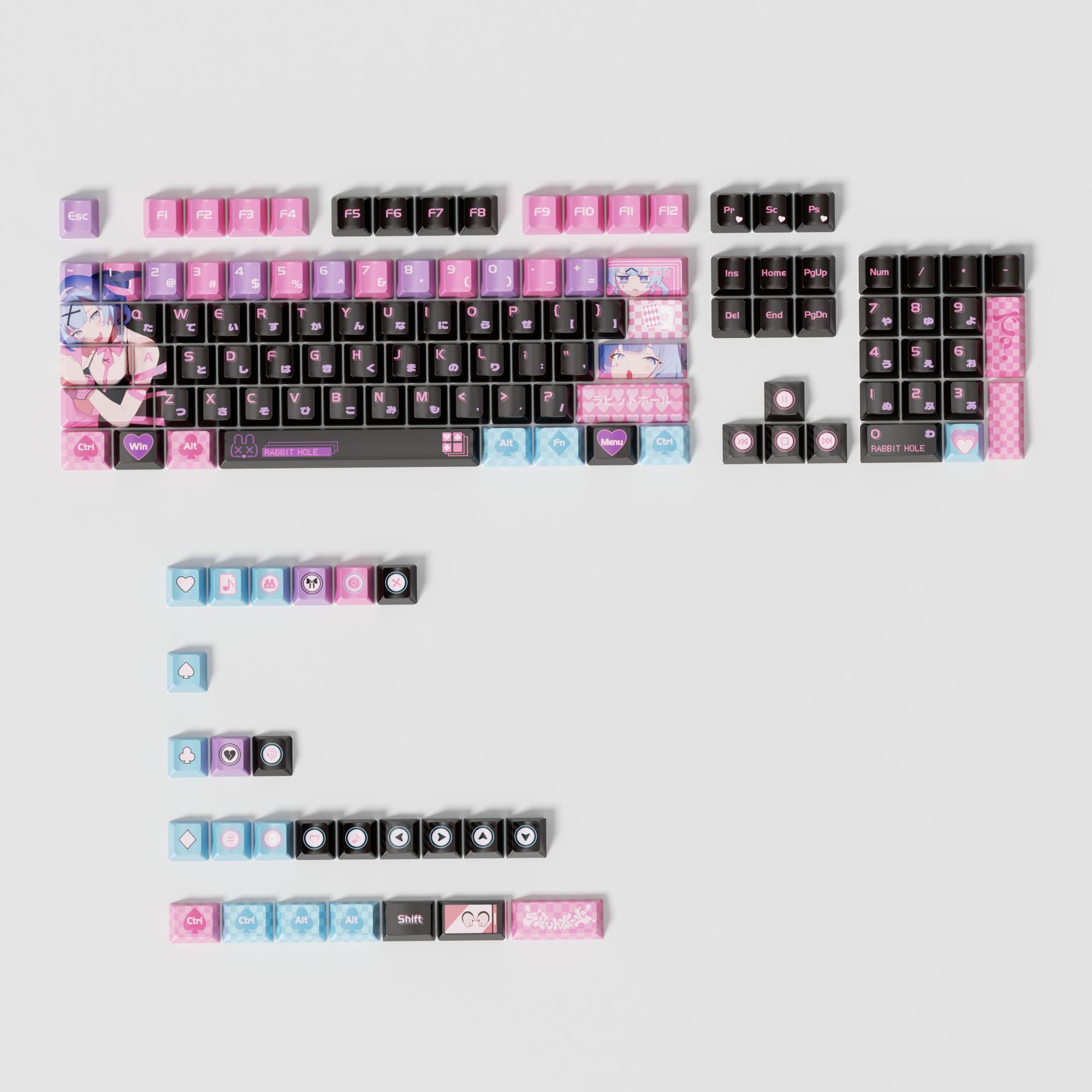 粉色键帽动漫兔子洞PTB热升华材质132键全键原厂高度机械键盘键帽 - 图1