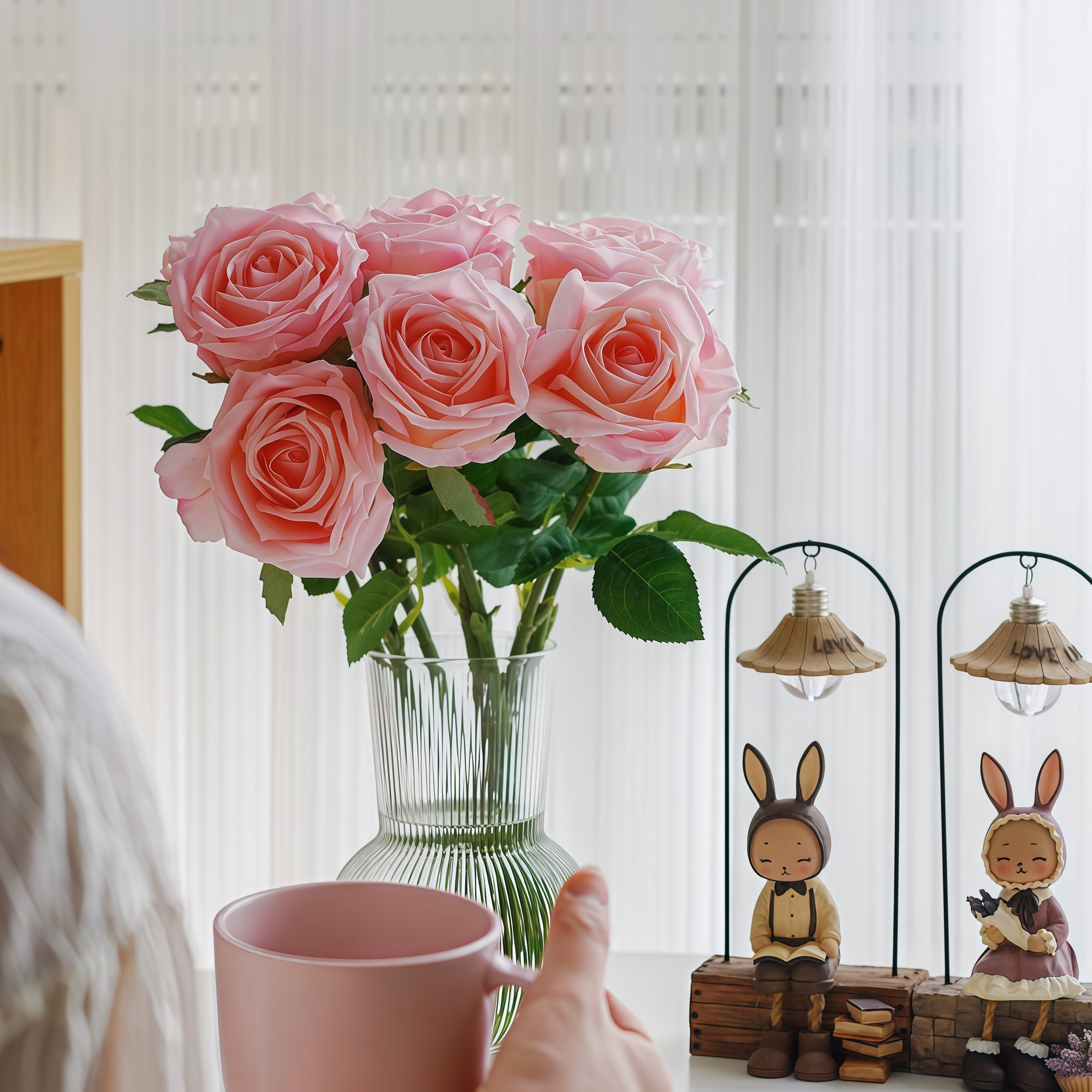 欧月保湿玫瑰花装饰花卉仿真花高档客厅电视柜餐桌塑料花假花摆设,淘宝优惠券,粉丝福利购,淘宝优惠卷