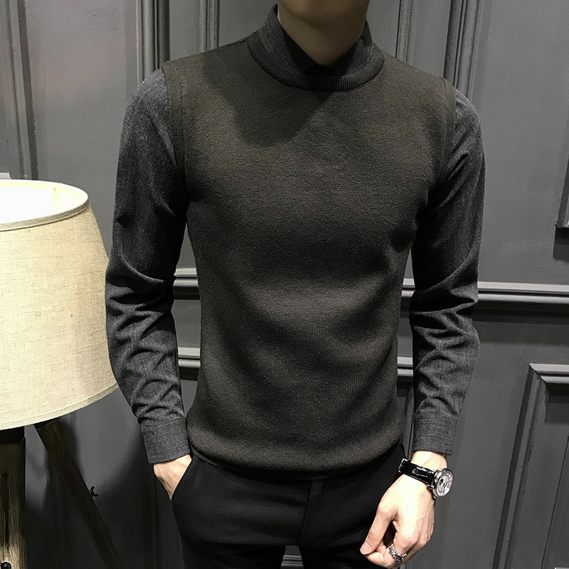 2025新款秋冬季加厚男士假两件毛衣男加绒保暖爆款打底衫针织男装 - 图2