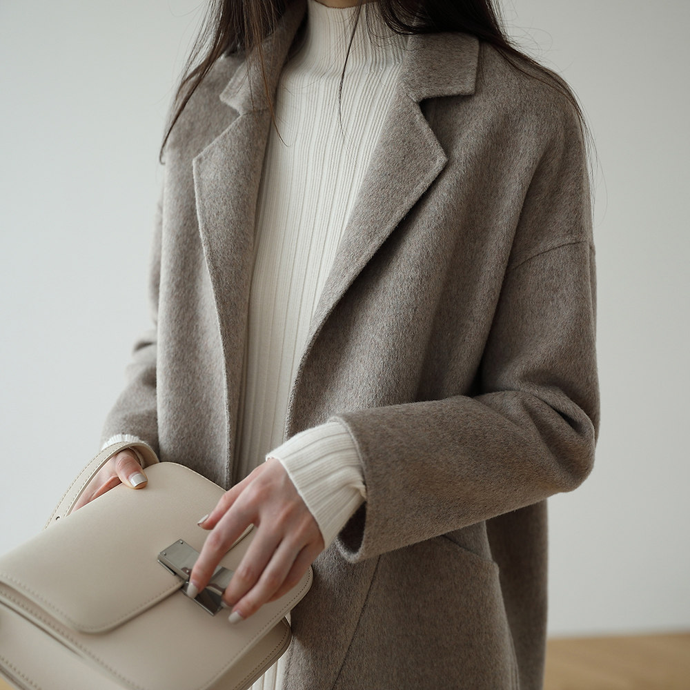 反季韩版双面中长款秋毛呢呢大衣 嘉茱莉毛呢外套