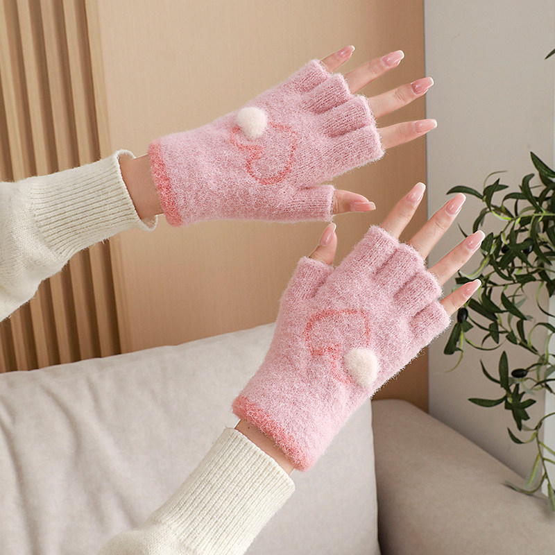 新款保暖防寒半指手套女冬半截毛线加厚手套办公打字学生写字百搭,淘宝优惠券,粉丝福利购,淘宝优惠卷