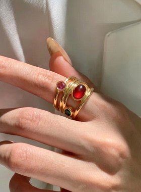 欧美红色树脂锆石戒指开口指环
